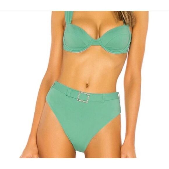 We Wore What XL Green Emily High Waisted Bikini Swim Bottoms in Crème De Menthe - Picture 2 of 6